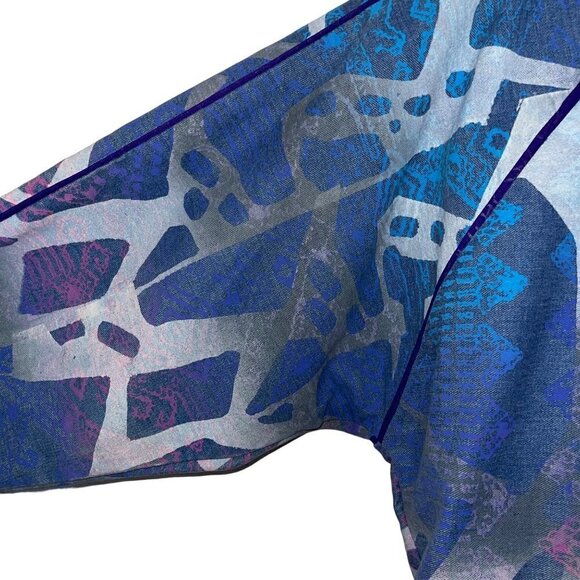 Vintage Womens Denim Bomber Jacket Size Medium Blue Purple Pink Abstract Print - Picture 5 of 14